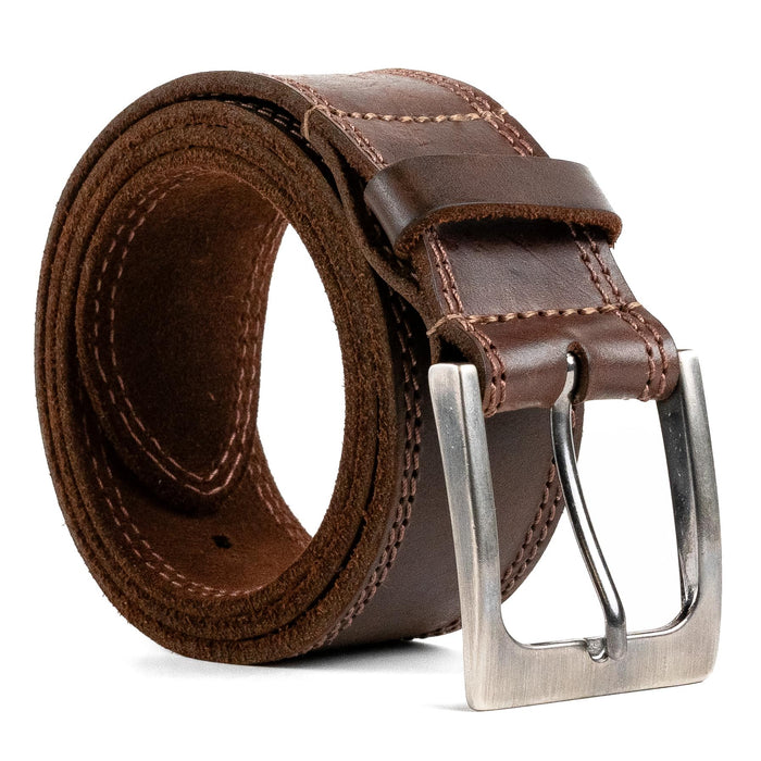 Two Row Stitch Thick Leather Belt