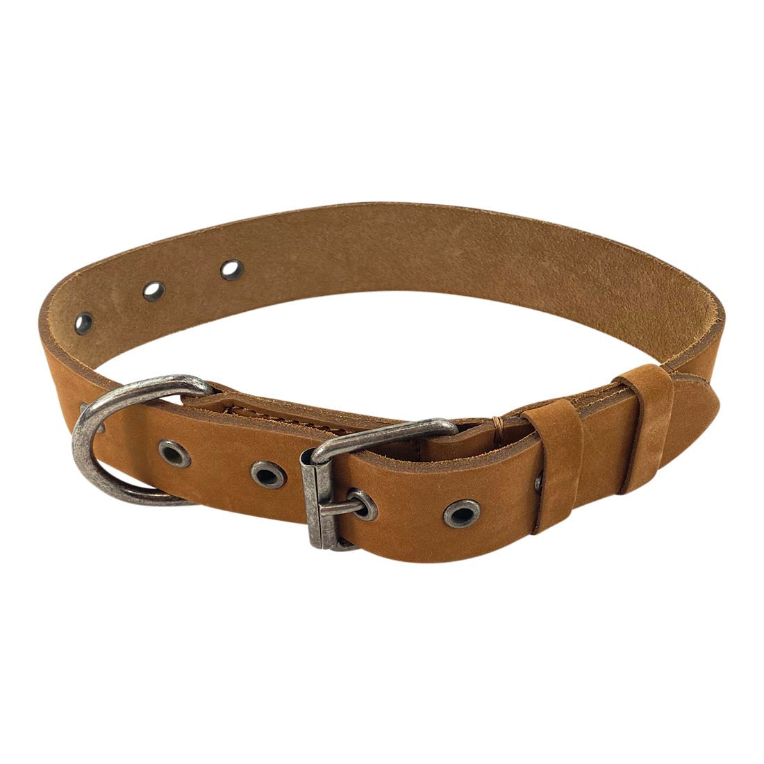 Fashionable Thick Leather Dog Collar for Medium Size Dog (12 to 21 Inches) from Taco Dog, crafted from thick full grain leather. A great gift for dog lovers, this collar features artisan craftsmanship, small batch production, and handmade quality in La Antigua Guatemala.