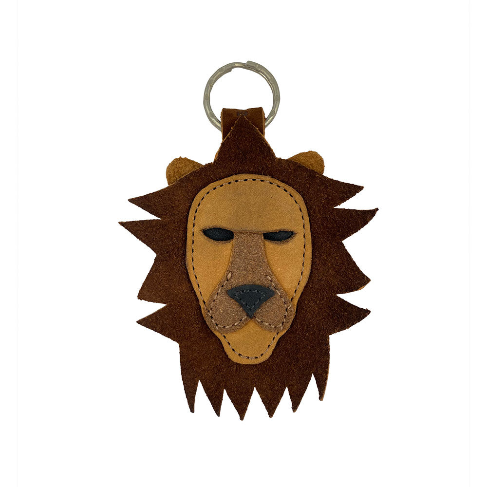 Handmade Lion Keychain by Hide & Drink, featuring a rustic, suede leather design with detailed face, perfect as a key ring holder, incorporating full grain leather elements and artisan craftsmanship from La Antigua Guatemala & Oaxaca Mexico. A charming accessory representing the Leo zodiac sign.