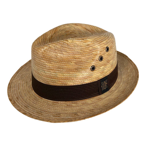 Short Brim Panama Hat Handmade from Coconut Palm Leaves - Dark Brown - Stockyard X 'The Leather Store'