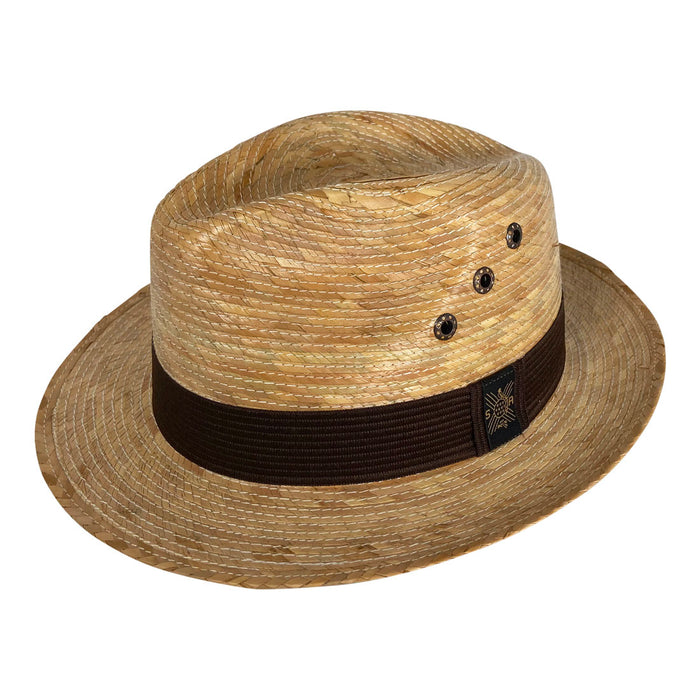 Short Brim Panama Hat Handmade from Coconut Palm Leaves - Dark Brown