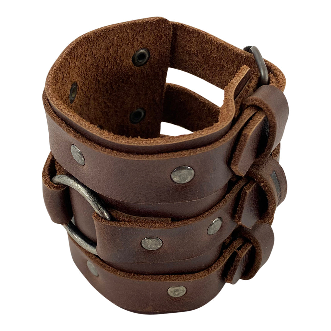 The 3 Buckle Bracelet from Hide & Drink showcases a rugged design made from full grain leather, perfect for men’s fashion. This handmade stylish and trendy wristband features a heavy-duty adjustable cuff, expertly crafted in small batches by artisans in La Antigua Guatemala & Oaxaca Mexico.