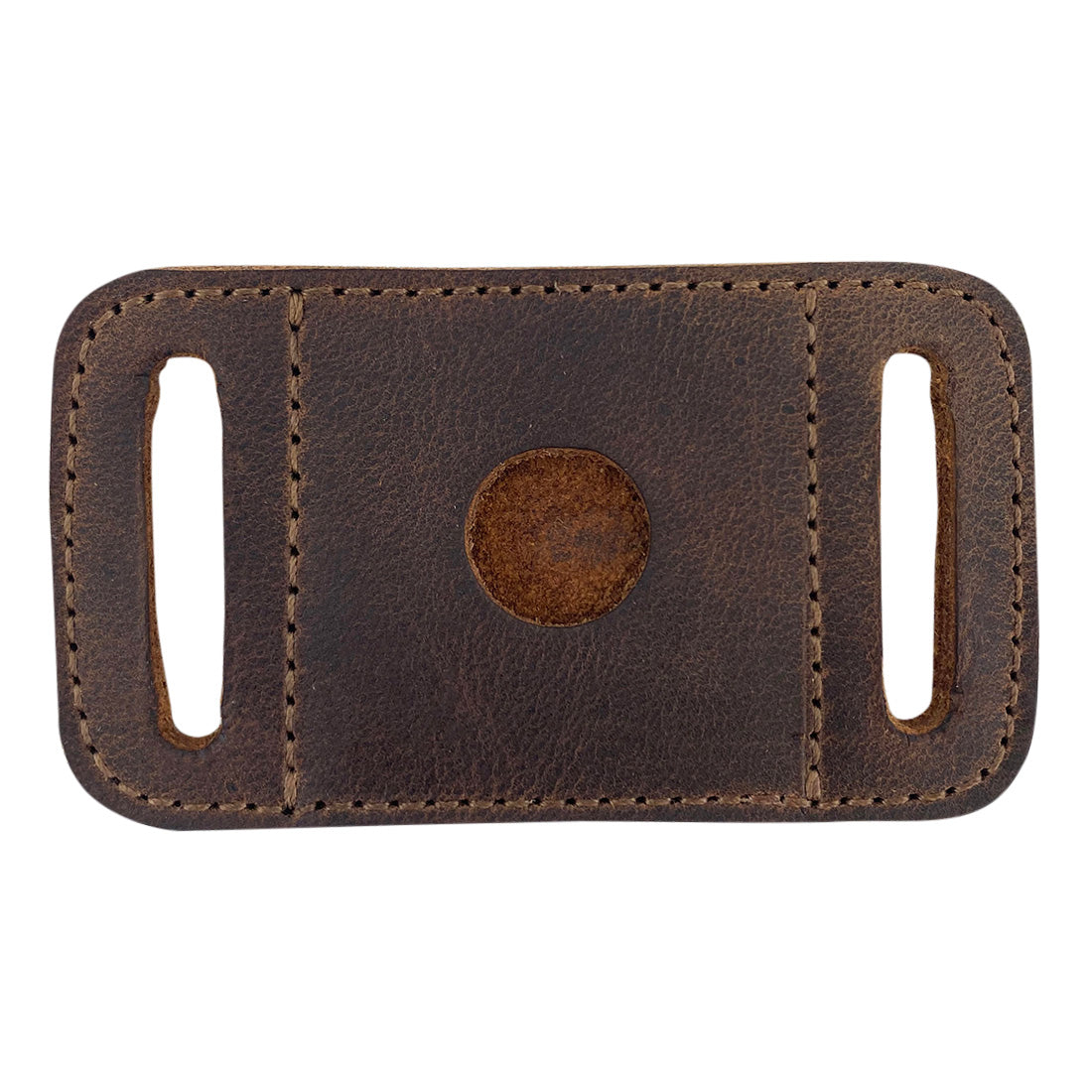 Rustic AirTag Sleeve for Dog Collar 1.25" Wide by Taco Dog, designed for easy attachment and preventing loss. This full grain leather sleeve offers a stylish way to securely hold your tracking device, compatible with any 1.25 inch dog collar. Hand cut and hand sewn, this artisan product showcases small batch production from La Antigua Guatemala.