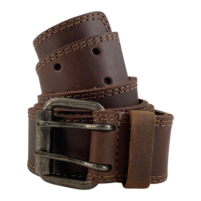 Two Row Stitch Double Prong Buckle Belt