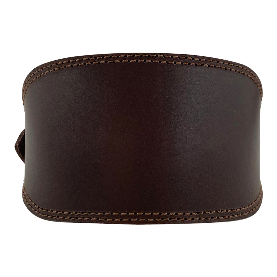 Close-up view of the top side of a Sighthound Dog Collar showcasing the rich texture of Taco Dog's Full Grain Leather, known for its softness and durability. This handmade collar features a wide style with sturdy material for a gentle, comfortable fit and a secure hold, crafted in La Antigua Guatemala.