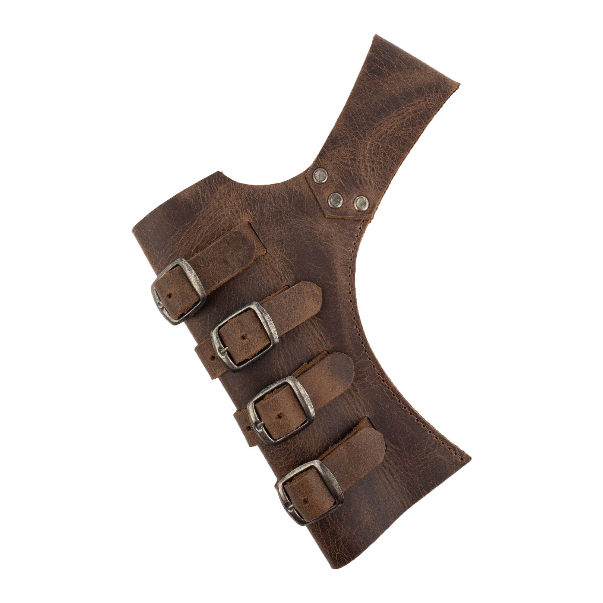 A beautifully crafted Sword Frog Leather Holder by Hide & Play, showcasing a rustic design made from full grain leather. Ideal for medieval-themed outfits, cosplay, or costume accessories, this holder is a testament to small batch production and artisan skills, being hand cut and sewn in La Antigua Guatemala & Oaxaca Mexico.