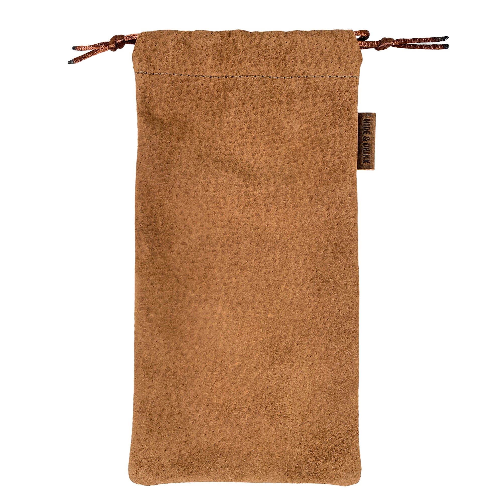 Hide & Drink Drawstring Bag for Pipe, crafted from soft sheepskin leather. This handcrafted design is perfect for storing your tobacco pipe and showcases small batch production from artisan makers in La Antigua Guatemala & Oaxaca Mexico.