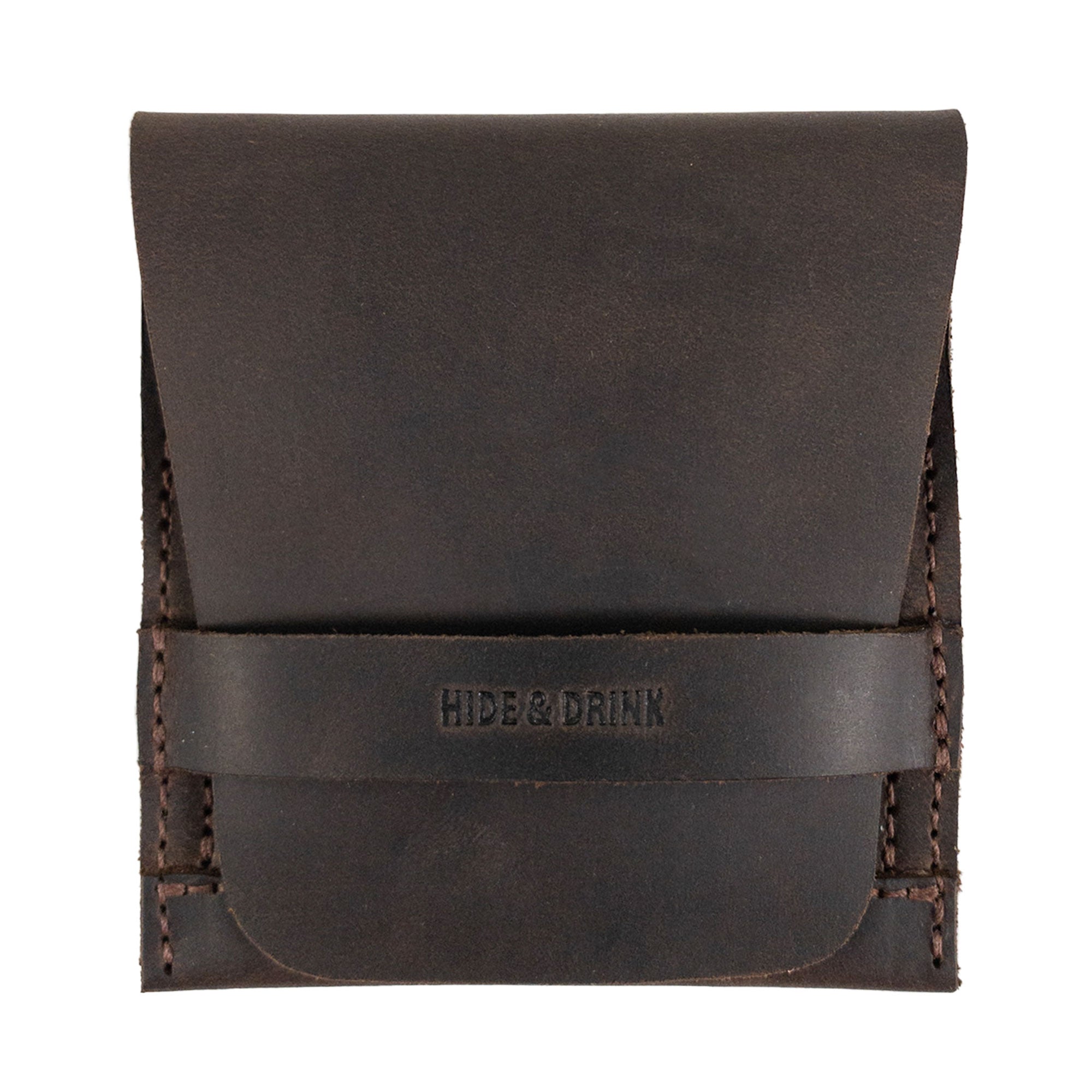 Front view of a Needle Case by Hide & Drink, crafted from Full Grain Leather. This handmade item showcases small batch production, being hand cut and hand sewn by artisans in La Antigua Guatemala & Oaxaca Mexico.