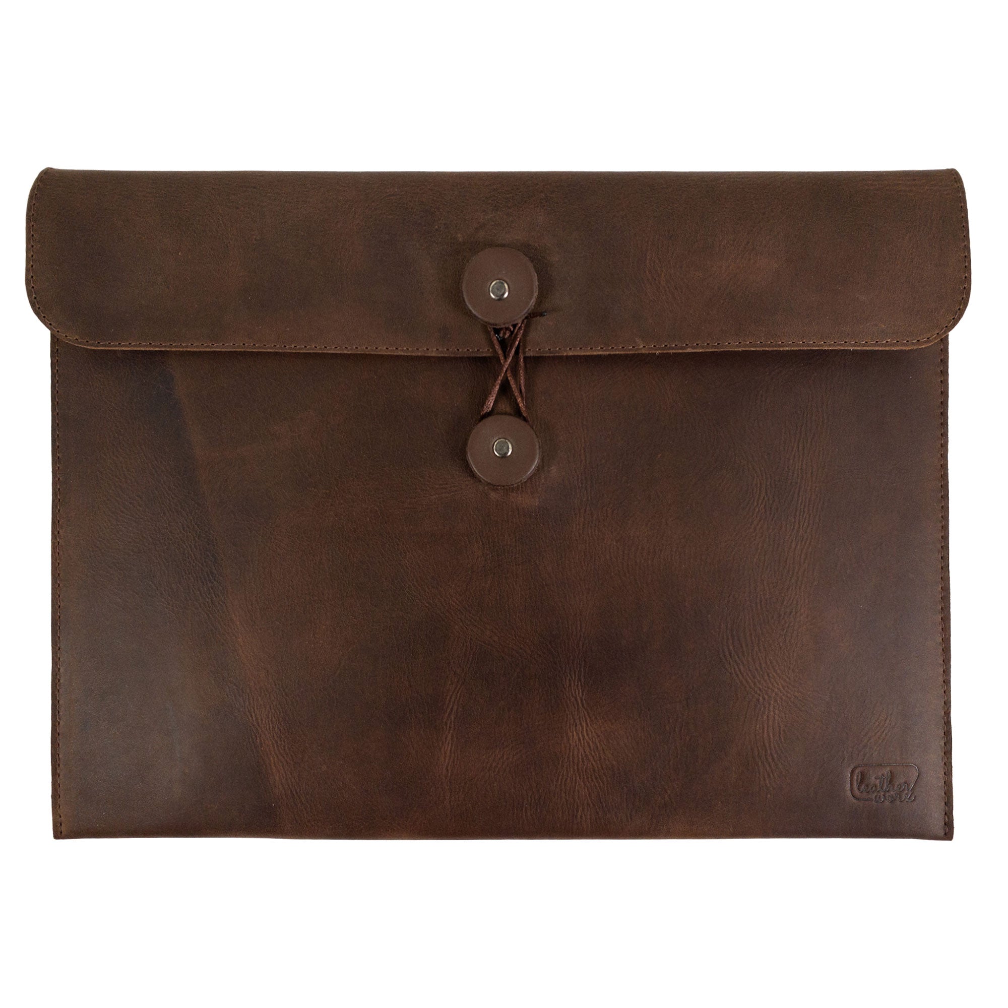Elegant Horizontal Mailing Envelope by Leather Worx, crafted from quality Full Grain Leather; this artisan-made product highlights hand cut and hand sewn techniques, epitomizing the essence of handmade in La Antigua Guatemala & Oaxaca Mexico.