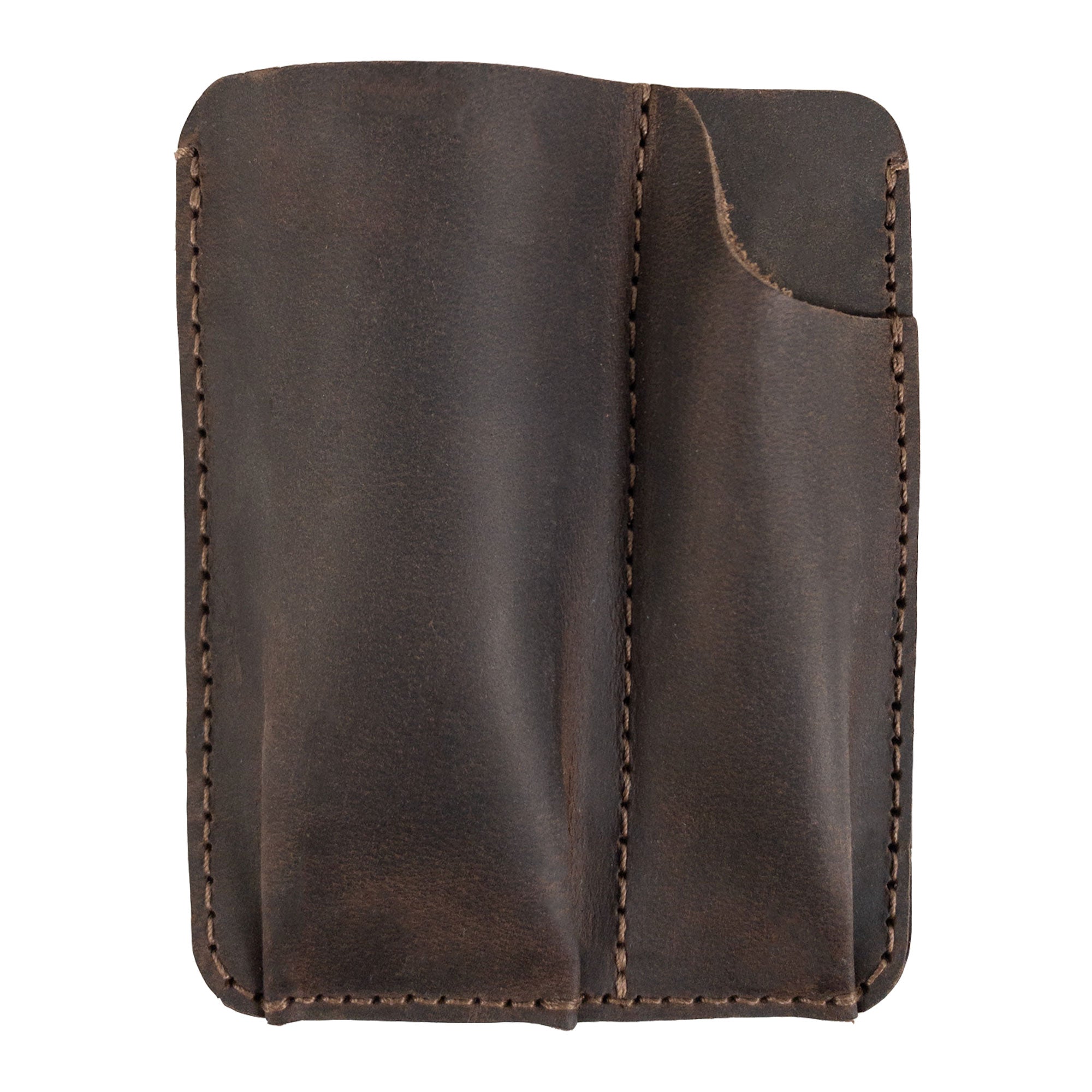 Valhalla Gear Tactical Card Holder with Pen Slots, featuring a sleek design in Full Grain Leather. This EDC Card Holder with Pen Slots is crafted through Small Batch Production methods, hand cut and hand sewn in La Antigua Guatemala. Fire branded for a unique artisan touch.