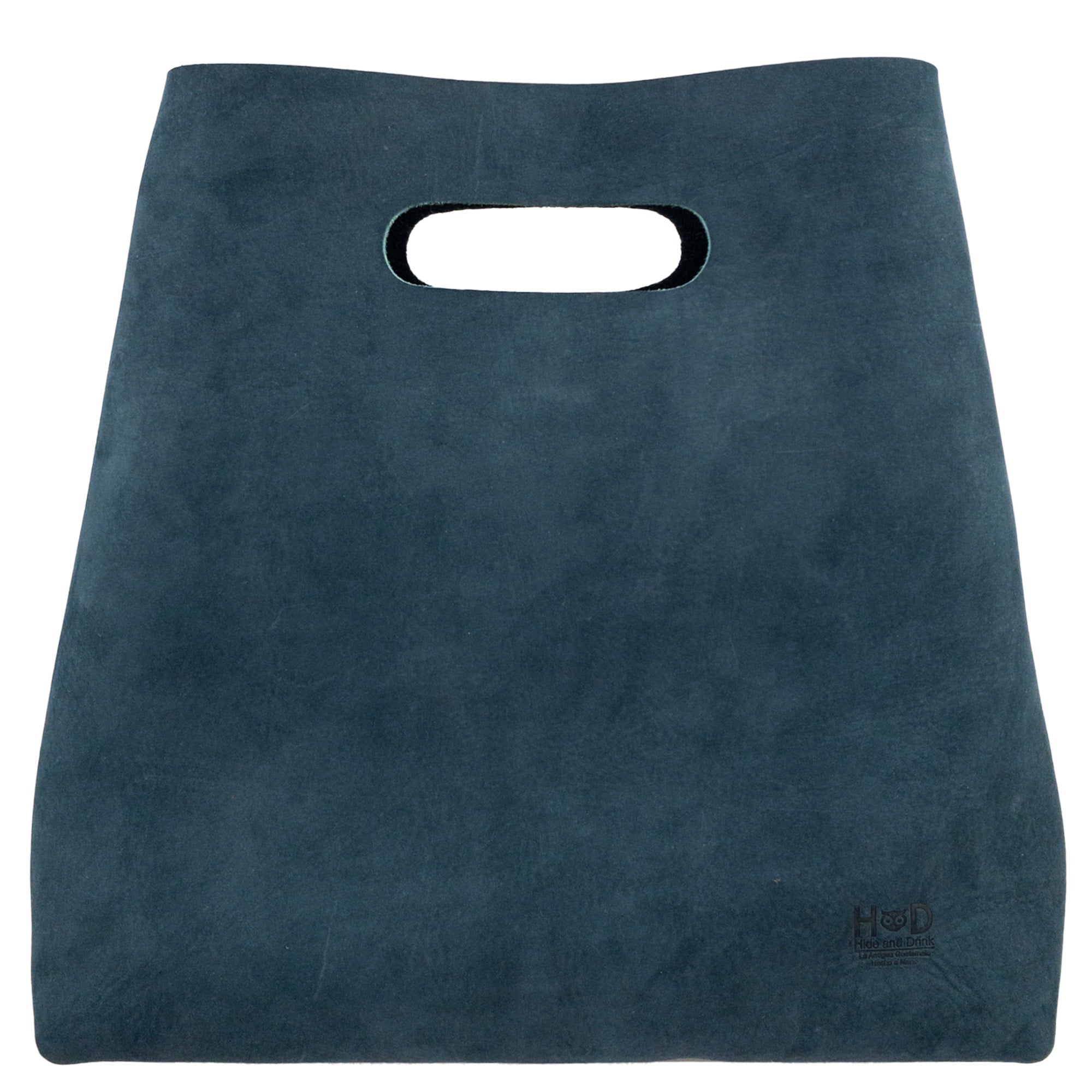 Front view of a stylish navy Minimalist Boho Handbag by Hide & Drink. This Minimalist Handbag for Women, ideal as a Tote Bag, features a rustic design and is made from durable Full Grain Leather, emphasizing artisan craftsmanship.
