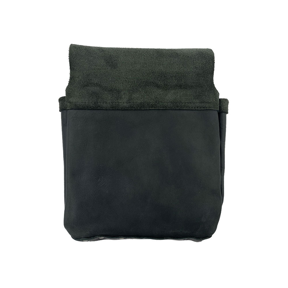 Back view of the Constructor Belt Bag in black by Hide & Drink, perfect for constructors. This high-quality tool belt bag is crafted from full grain leather and is handmade in La Antigua Guatemala & Oaxaca Mexico.