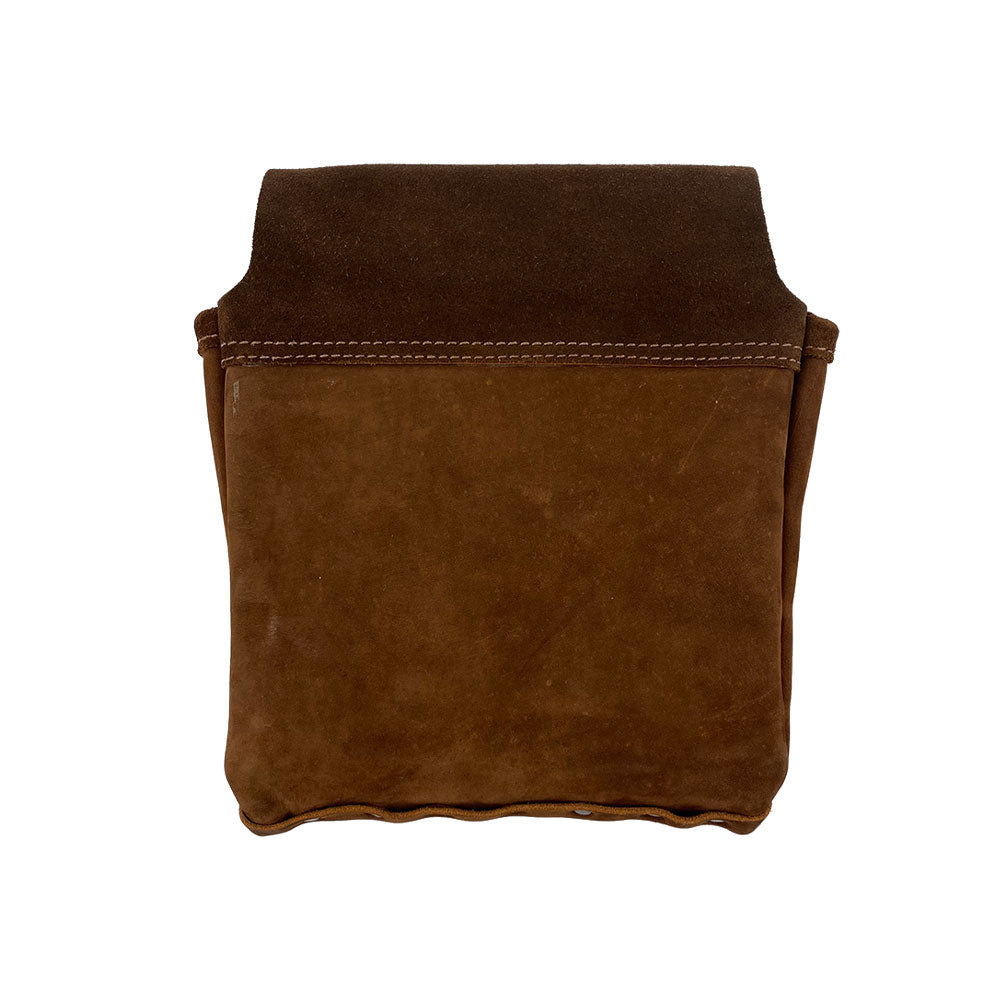 Back view of the Constructor Belt Bag in bourbon brown by Hide & Drink, perfect for constructors. This tool belt bag features high-quality full grain leather, handmade with dedication in La Antigua Guatemala & Oaxaca Mexico.