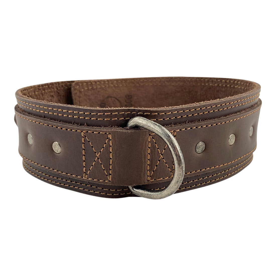 Elegant Double Layer Dog Collar by Taco Dog, crafted from thick full grain leather for large dogs, equipped with 6 adjustable holes and sturdy metal hardware. This unique collar is a durable and safe accessory, handmade through small batch processes in La Antigua Guatemala and Oaxaca Mexico.