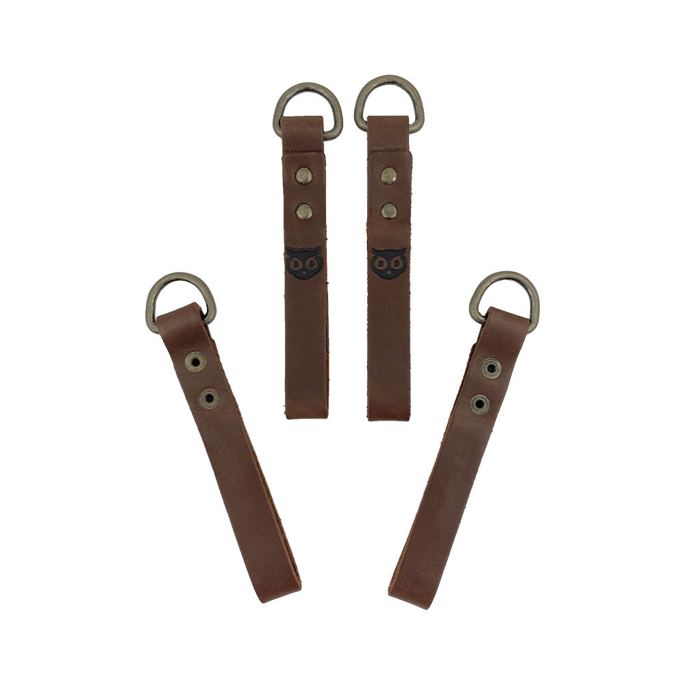 Rustic full grain leather set of 4 loop attachments for suspenders by Hide & Drink, ideal for the Suspender Loop Attachment Replacement (4-Pack). These handmade accessories are great for wedding ceremonies and dinner parties, showcasing artisan craftsmanship from La Antigua Guatemala & Oaxaca Mexico.