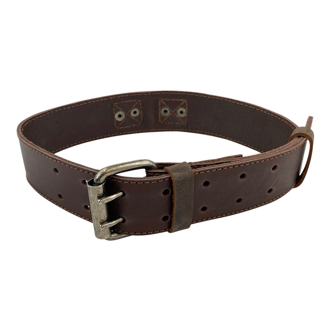 View of Taco Dog Dog Collar highlighting its sturdy structure, designed for large dogs with 7 adjustable holes. Made from premium full grain leather, this minimalist style collar includes heavy duty hardware and emphasizes artisan quality through small batch production, hand cut and hand sewn in La Antigua Guatemala and Oaxaca Mexico.
