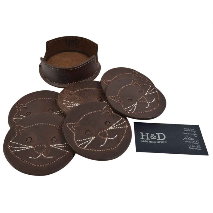 Whiskers Cat Classic Shaped Coaster Set (6-Pack) - Stockyard X 'The Leather Store'