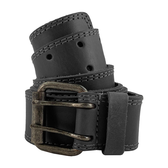 Two Row Stitch Double Prong Buckle Belt