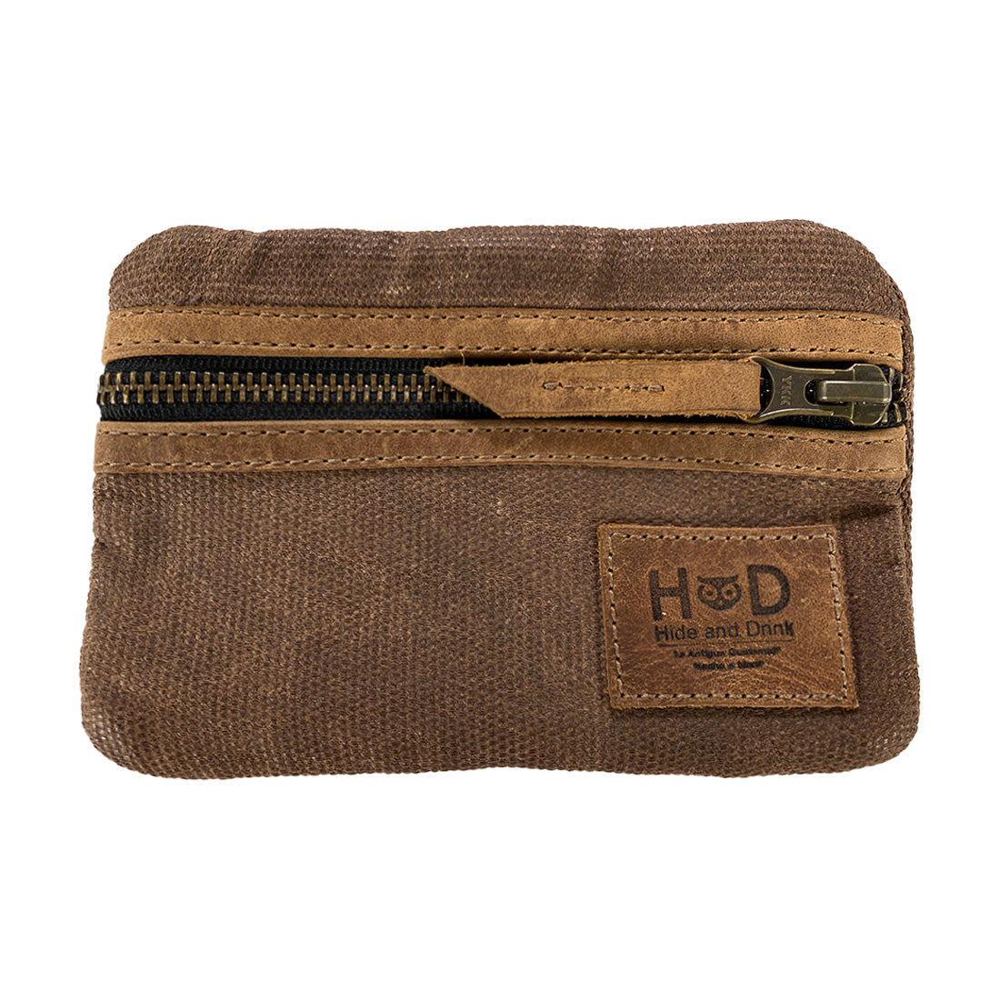 Zippered brown Multi-tool Pocket Pouch by Hide & Drink, perfect for organizing your tools, made from waxed canvas and full grain leather.