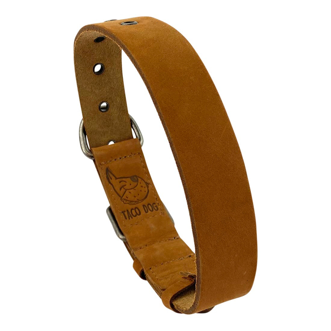 Versatile Thick Leather Dog Collar for Medium Size Dog (12 to 21 Inches) by Taco Dog, made from durable thick full grain leather. A thoughtful gift for dog lovers, blending small batch production with artisan craftsmanship from La Antigua Guatemala.