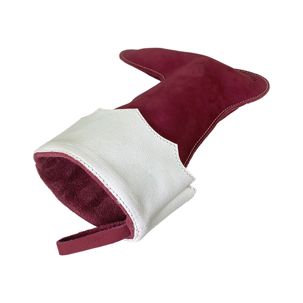 Inside shot of the red Christmas Stocking Boot by Hide & Drink, perfect for filling with holiday treats. This handcrafted stocking made from premium Full Grain Leather embodies the spirit of Traditional Santa Stocking Decorations.