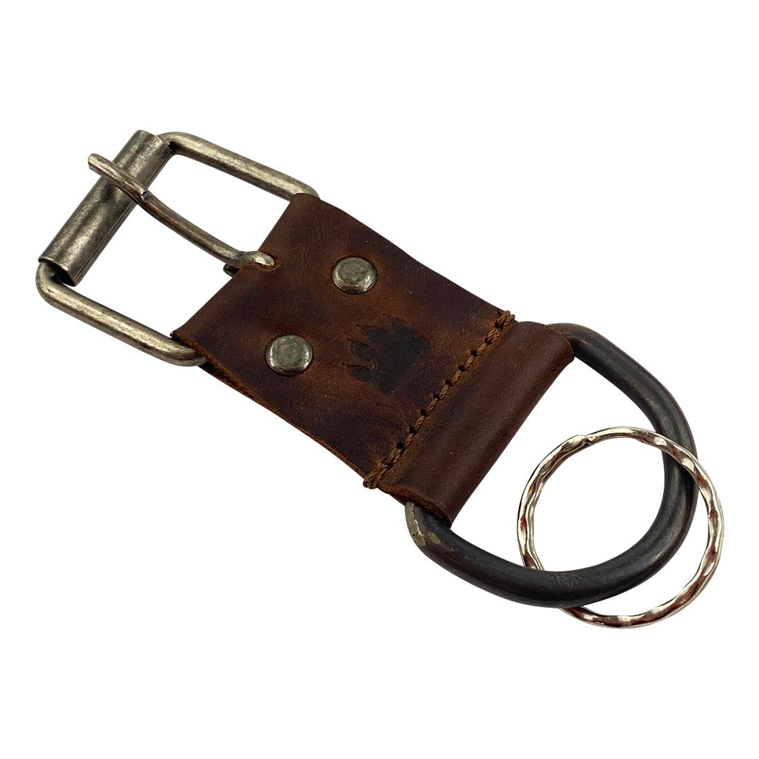 Taco Dog Big Dog Collar Keychain - Close-up view of the handmade keychain highlighting its unique full grain leather and rustic finish, ideal for dog lovers. Big Dog Collar Keychain - Functional, Durable, Lightweight, All Natural Accessory - Great Gift for Any Dog Lover, Full Grain Leather, StockyardX, Small Batch Production, Hand Cut, Hand Sewn, Fire Branded, Artisan, Handmade in La Antigua Guatemala & Oaxaca Mexico.