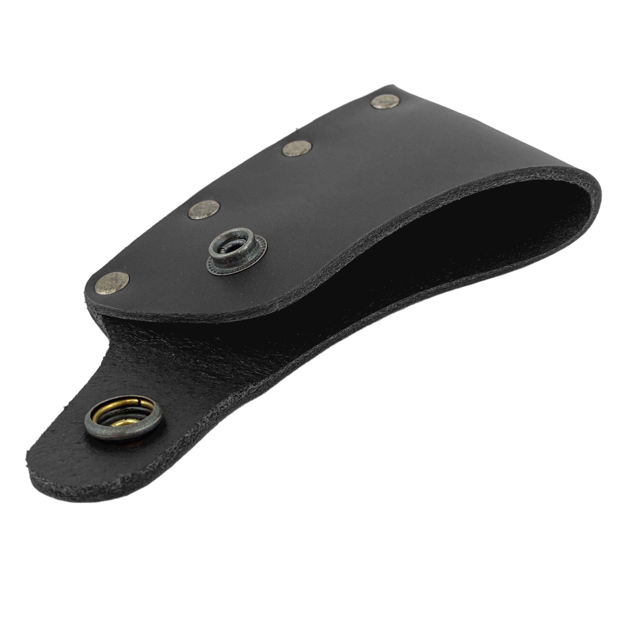 Inside view of the black Hatchet Blade Cover by Valhalla Gear, showcasing the intricate stitching and quality materials used for outdoor gear - Protector Case Cover, Small Axe Blade Safety Sleeve, Camping Accessory, Lumberjack Outdoor Essentials, StockyardX, Small Batch Production, Hand Cut, Hand Sewn, Fire Branded, Artisan, Handmade in La Antigua Guatemala & Oaxaca Mexico.