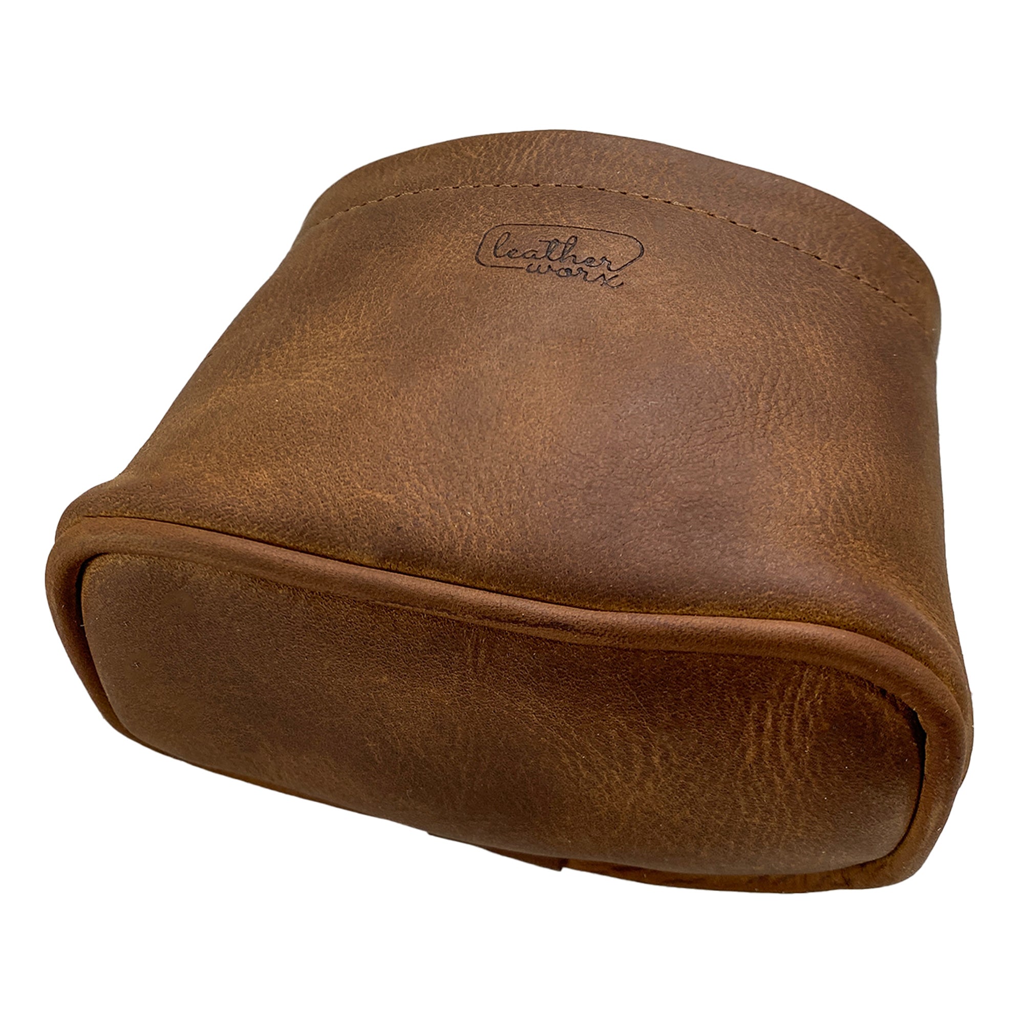Top view of the Leather Worx Desk Organizer Bag, designed to hold various office supplies. Made from full grain leather, this stylish and functional Desk Organizer Bag is hand crafted through small batch production practices, showcasing the quality of artisans from La Antigua Guatemala & Oaxaca Mexico.