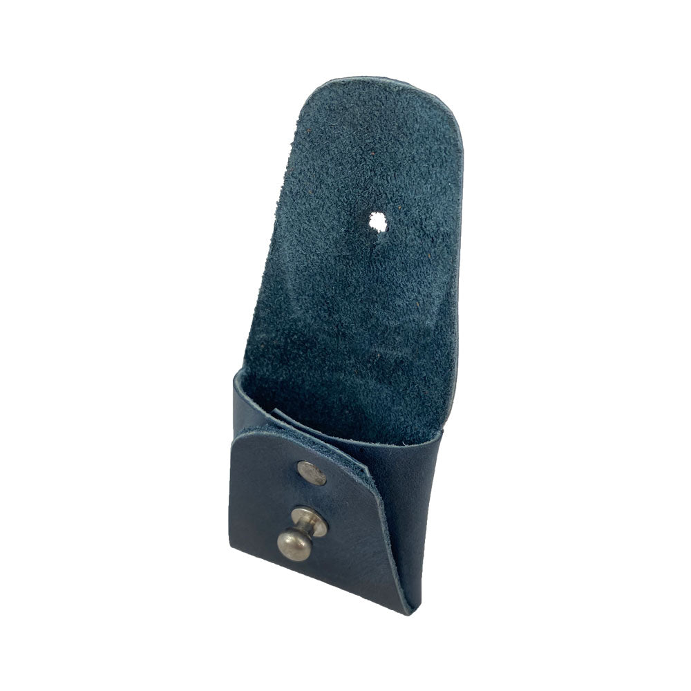 Side view of a tan Minimalist Square Coin Pouch by Hide & Drink, showcasing its sleek design and secure snap closure. Handcrafted from premium full grain leather, this pouch balances utility with style. Minimalist Coin Pouch, SD Card Holder, Wallet and Cash Organizer, Full Grain Leather, StockyardX, Small Batch Production, Hand Cut, Hand Sewn, Fire Branded, Artisan, Handmade in La Antigua Guatemala & Oaxaca Mexico.