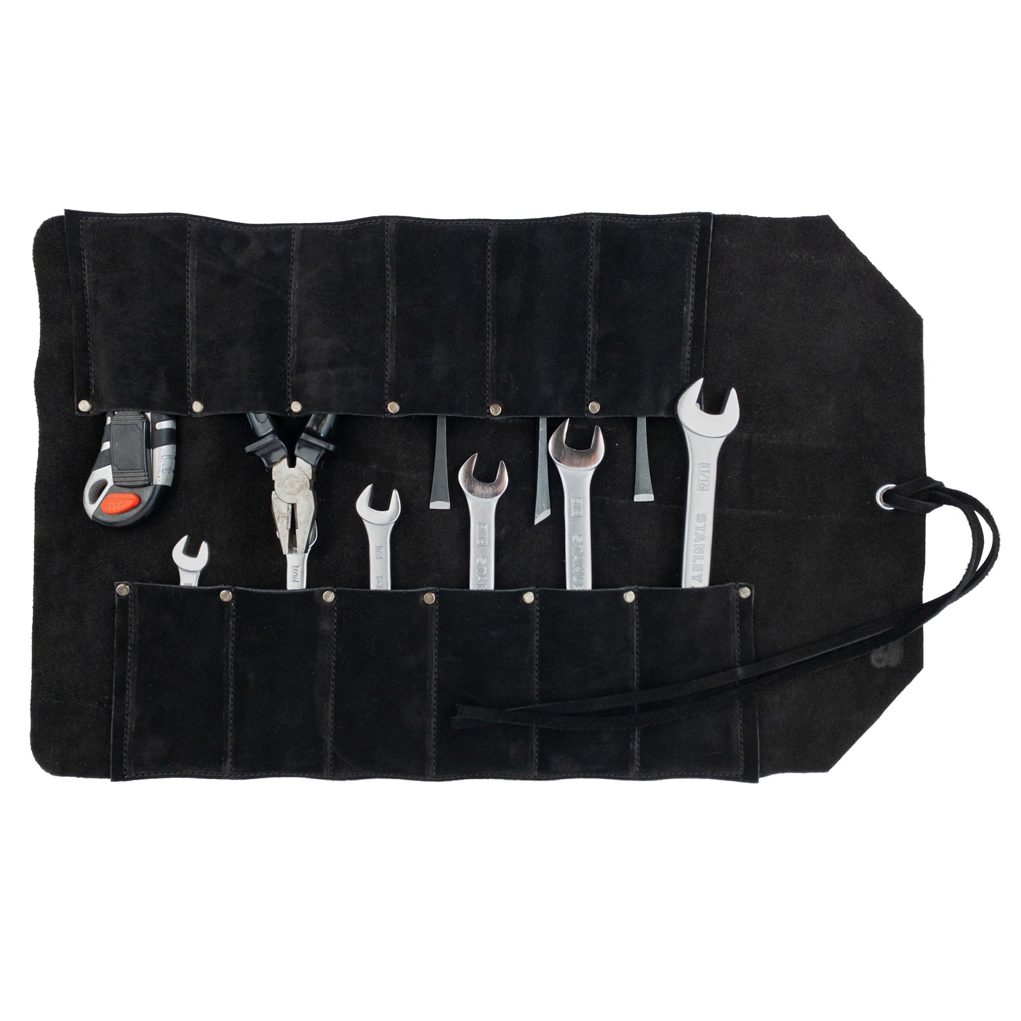 Hide & Drink Tool Roll (12 Pockets): A close look at the craftsmanship of the tool roll emphasizing its quality materials and design for practical use. Tool Bag Roll Up, 12 Slot Heavy Duty Tool Roll Bag Organizer, Tool Roll Up Bag, Portable Tool Wrap Roll Bags for Travel, Durable Tool Kit Folding Tool Pouch Roll Up Mechanic Gifts for Men, Full Grain Leather, StockyardX, Small Batch Production, Hand Cut, Hand Sewn, Fire Branded, Artisan, Handmade in La Antigua Guatemala & Oaxaca Mexico.
