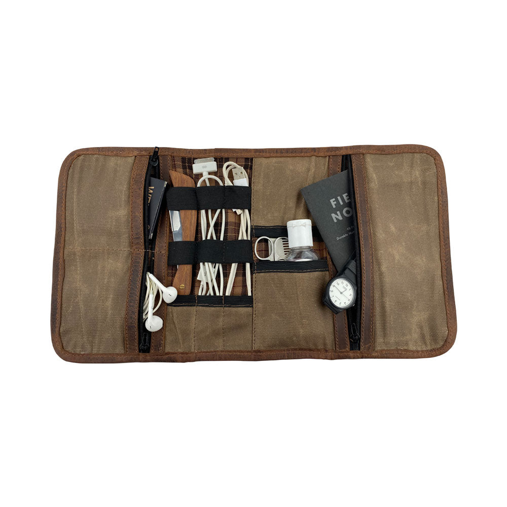 Multi Purpose Travel Organizer Roll For Cables - Stockyard X 'The Leather Store'
