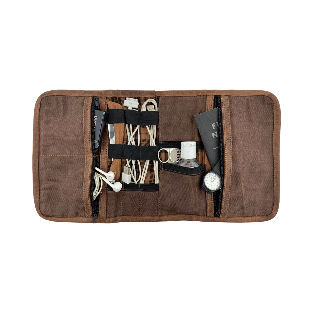Multi Purpose Travel Organizer Roll For Cables - Stockyard X 'The Leather Store'