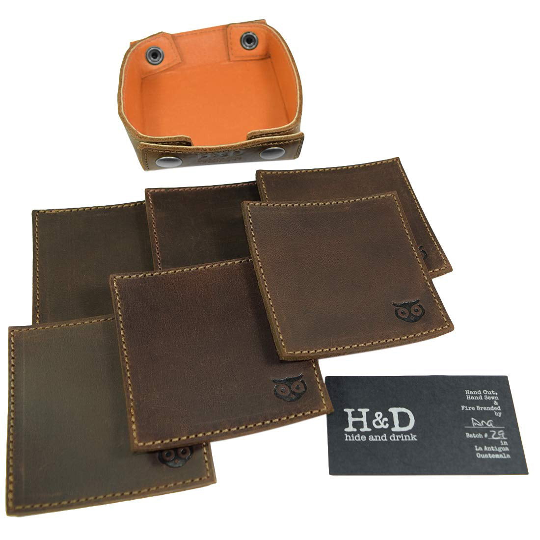 Owl Coaster w/Stitching Square Box Set (6-Pack) - Stockyard X 'The Leather Store'