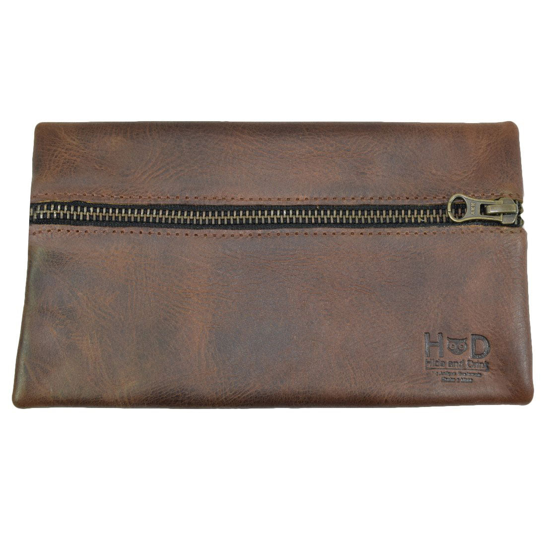 Hide & Drink Utility Cord Pouch in a rich brown tone, showcasing quality craftsmanship with its zipper closure. This all-purpose utility & charger case for MacBook, iPad & Laptop is also a stylish cable organizer, handcrafted in La Antigua Guatemala & Oaxaca Mexico, ensuring durable use.
