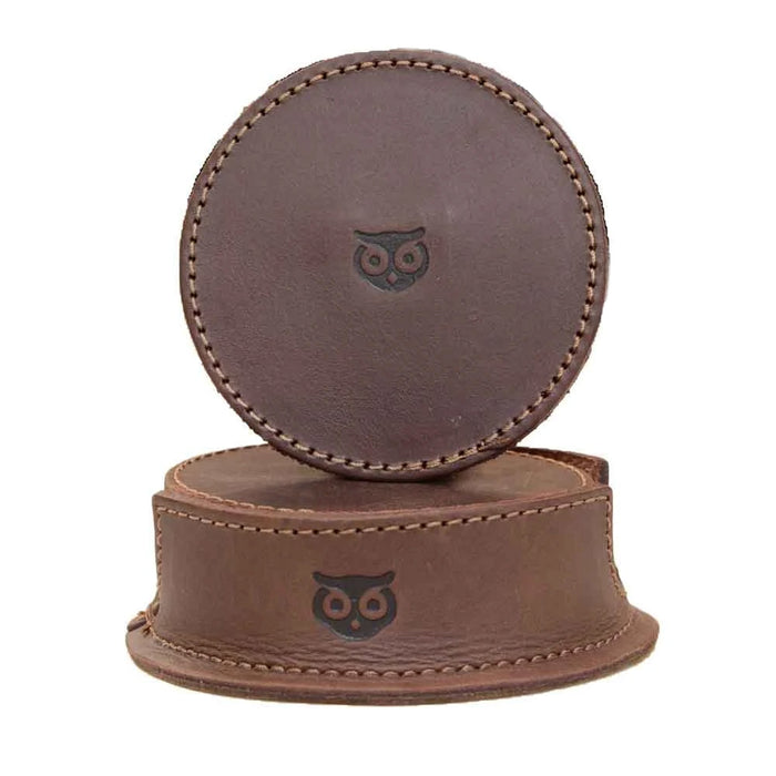 Thick Leather Owl Coasters with Stitching (6-Pack) - Stockyard X 'The Leather Store'