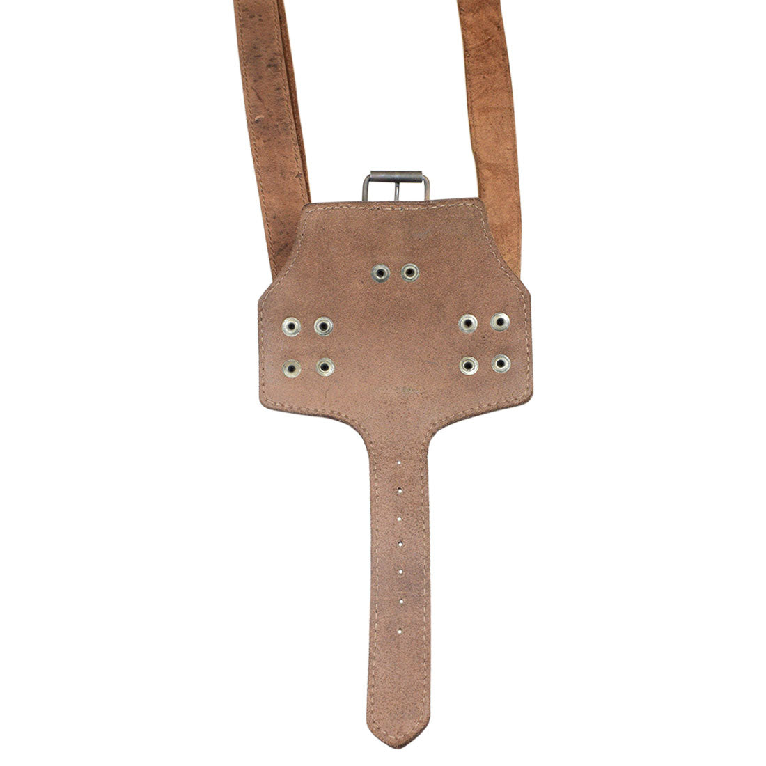Back view of Hide & Drink Umbrella Strap Holder demonstrating its adjustable strap. Made with full grain leather, this urban vintage accessory is a product of small batch production, hand cut, and hand sewn by skilled artisans, fire branded and handmade in La Antigua Guatemala & Oaxaca Mexico.