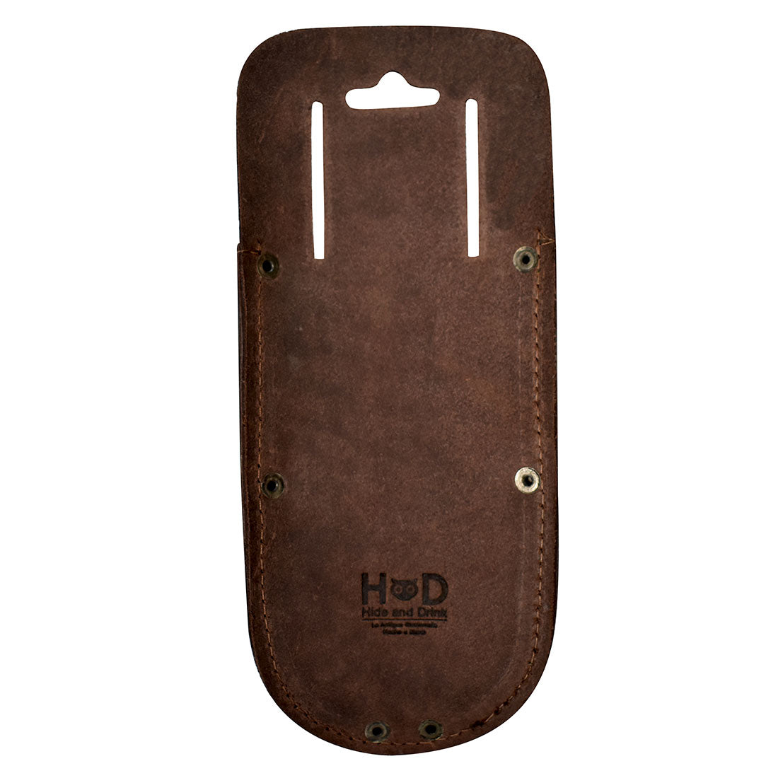 Hide & Drink Garden Pruner Sheath showcasing a rustic design with Thick Full Grain Leather, perfect for holding garden scissors and utility tools. This handcrafted sheath comes with a belt loop, making it a stylish choice for any gardener.