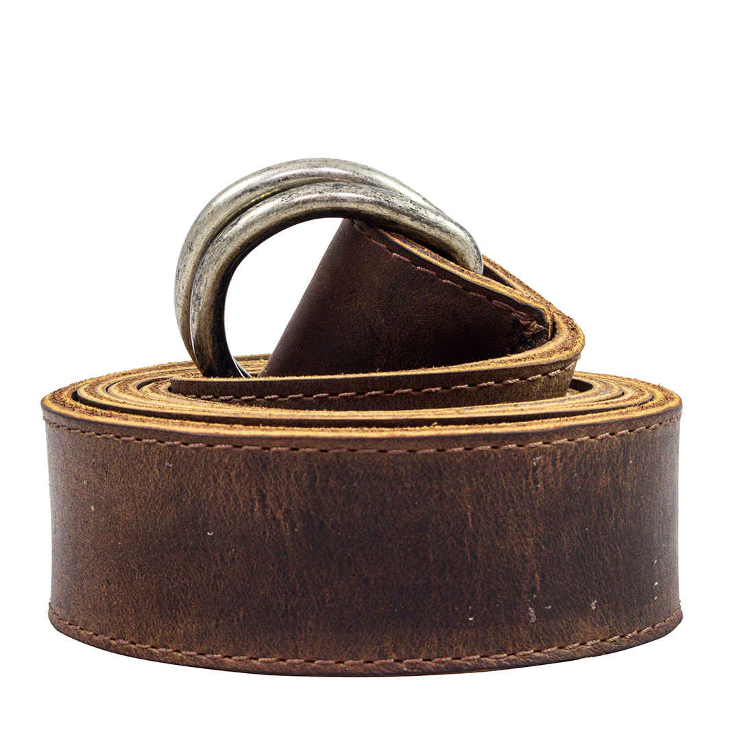 Hide & Drink D-Ring Leather Belt showcasing a rustic style. This 1.25 in. Wide Belt with D-Ring Buckle is perfect for size 30 to 34. Made from premium Full Grain Leather through small batch production, this artisan piece is hand cut, hand sewn, and fire branded, embodying craftsmanship from La Antigua Guatemala & Oaxaca Mexico.