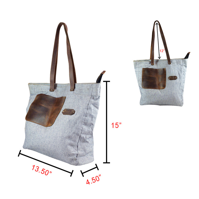 Denim Tote Bag with Leather Straps