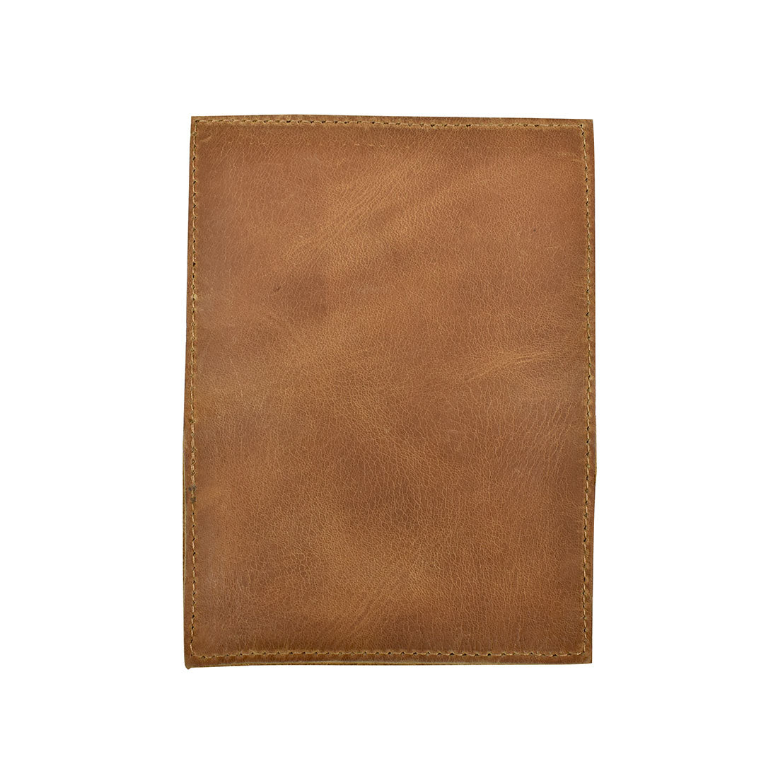 Back view of Hide & Drink's Vintage Card Holder, highlighting the smooth finish of full grain leather. This versatile wallet serves as a pocket accessory for storing cash and business cards, hand cut and sewn by artisans in La Antigua Guatemala & Oaxaca Mexico.