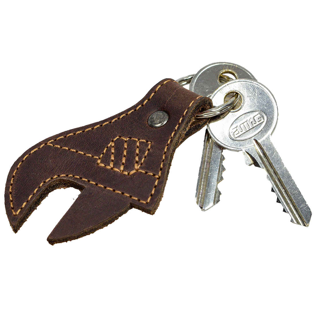 Hide & Drink Wrench Keychain featuring a unique leather design, perfect for mechanics and DIY enthusiasts. Made from Full Grain Leather with a rustic finish. Ideal accessory for organizing keys, showcasing artisan craftsmanship from La Antigua Guatemala and Oaxaca Mexico.