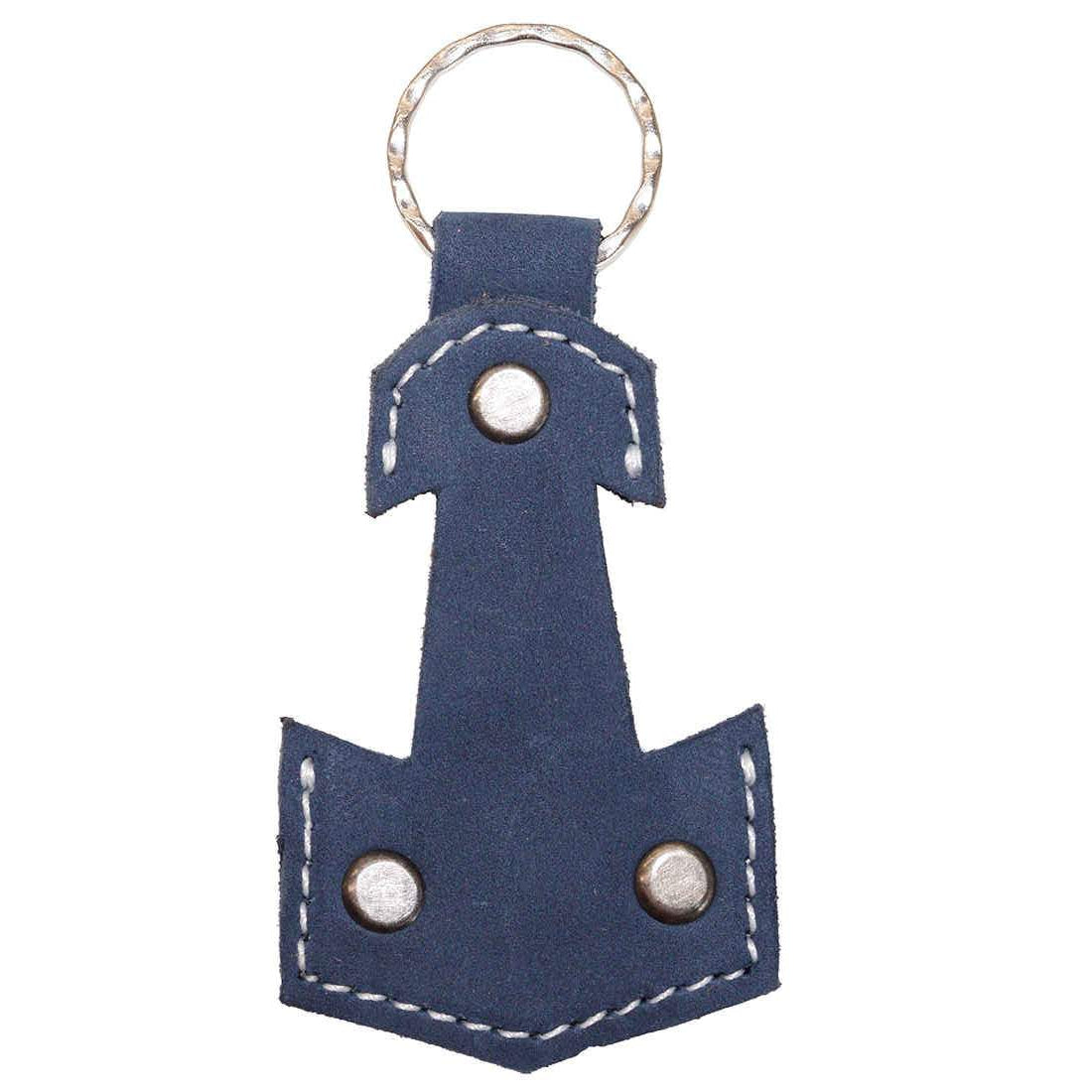 Anchor Keychain by Hide & Drink, showcasing a handmade design. This suede leather key ring features a unique anchor shape, perfect for sailors and travelers. A great representation of small batch production and artisan craftsmanship, it's made of Full Grain Leather and hand sewn in La Antigua Guatemala & Oaxaca Mexico.