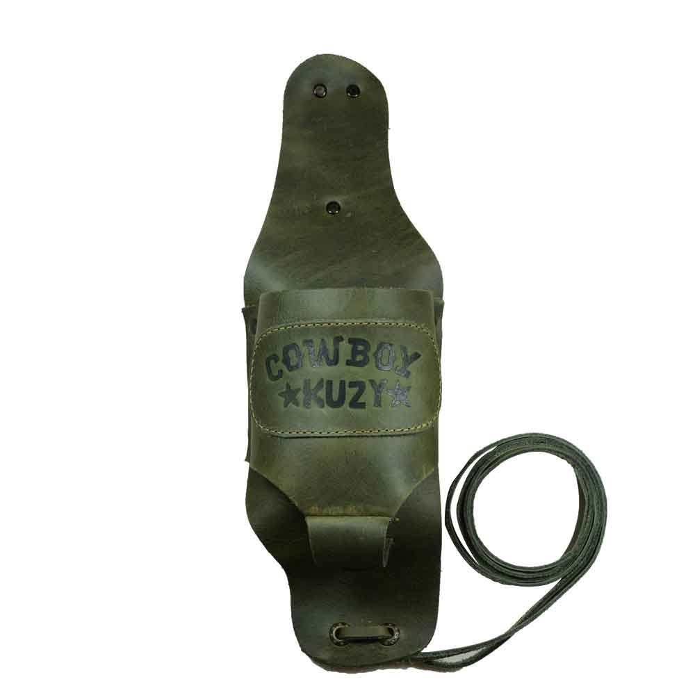 Hide & Drink Beer Holster Cowboy Buzy, the innovative Beer Holster for Cowboy that provides a hands-free way to enjoy your drink. This Western Bottle Leg Grip is handcrafted from full grain leather, exemplifying small batch production and artisan techniques from La Antigua Guatemala.