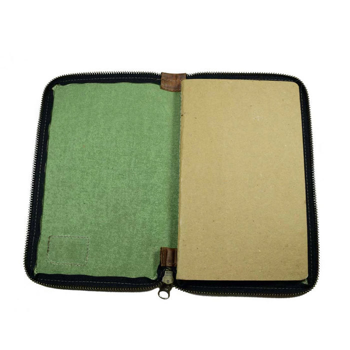 Waxed Canvas Zippered Journal  Cover for Moleskine Large (5 x 8.25 in.) Notebook NOT Included.