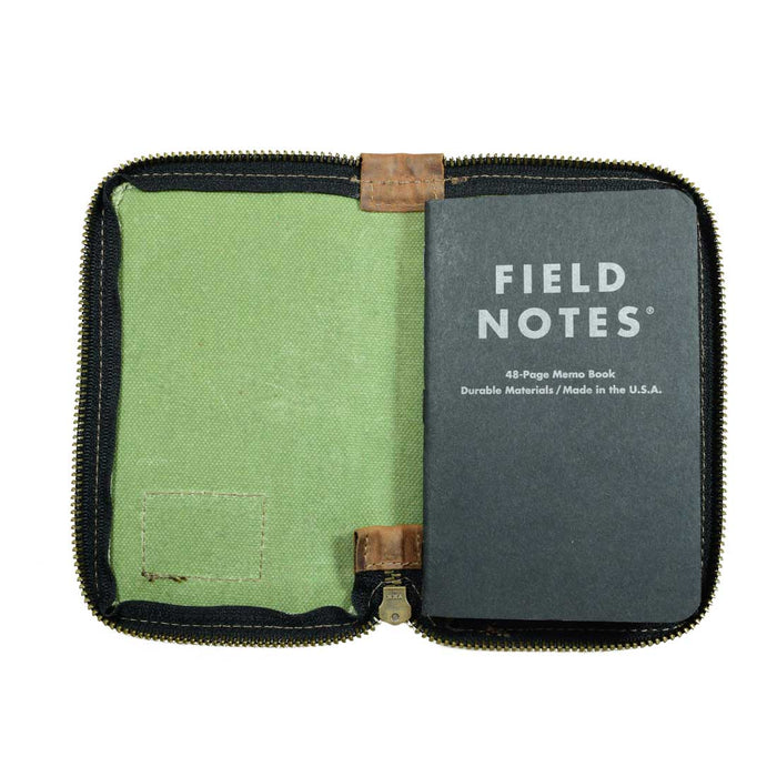 Waxed Canvas Zippered Journal Cover for Moleskine Pocket (3.5 x 5.5 in.) Notebook NOT Included.