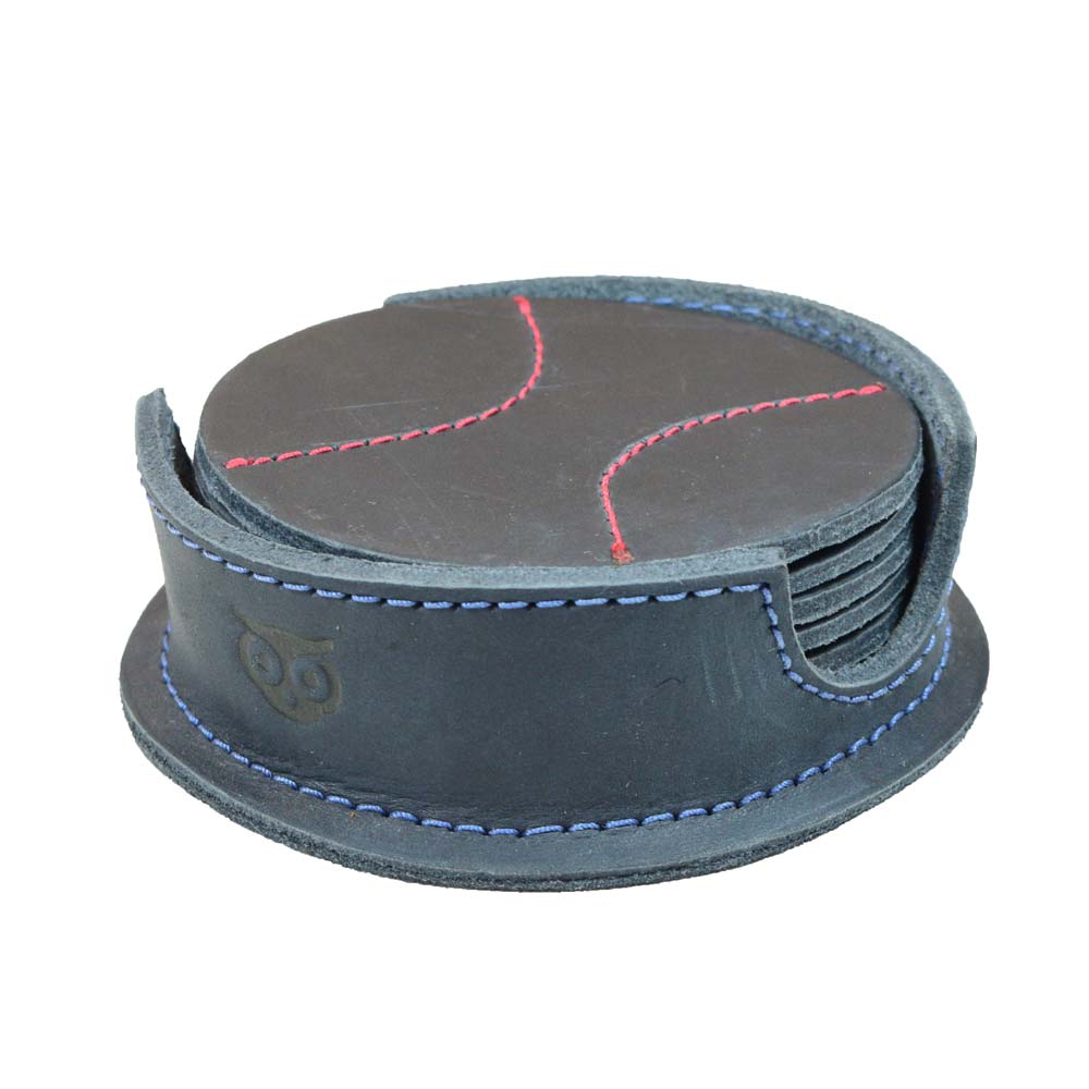 Thick Leather Baseball Coasters (6-Pack) - Stockyard X 'The Leather Store'