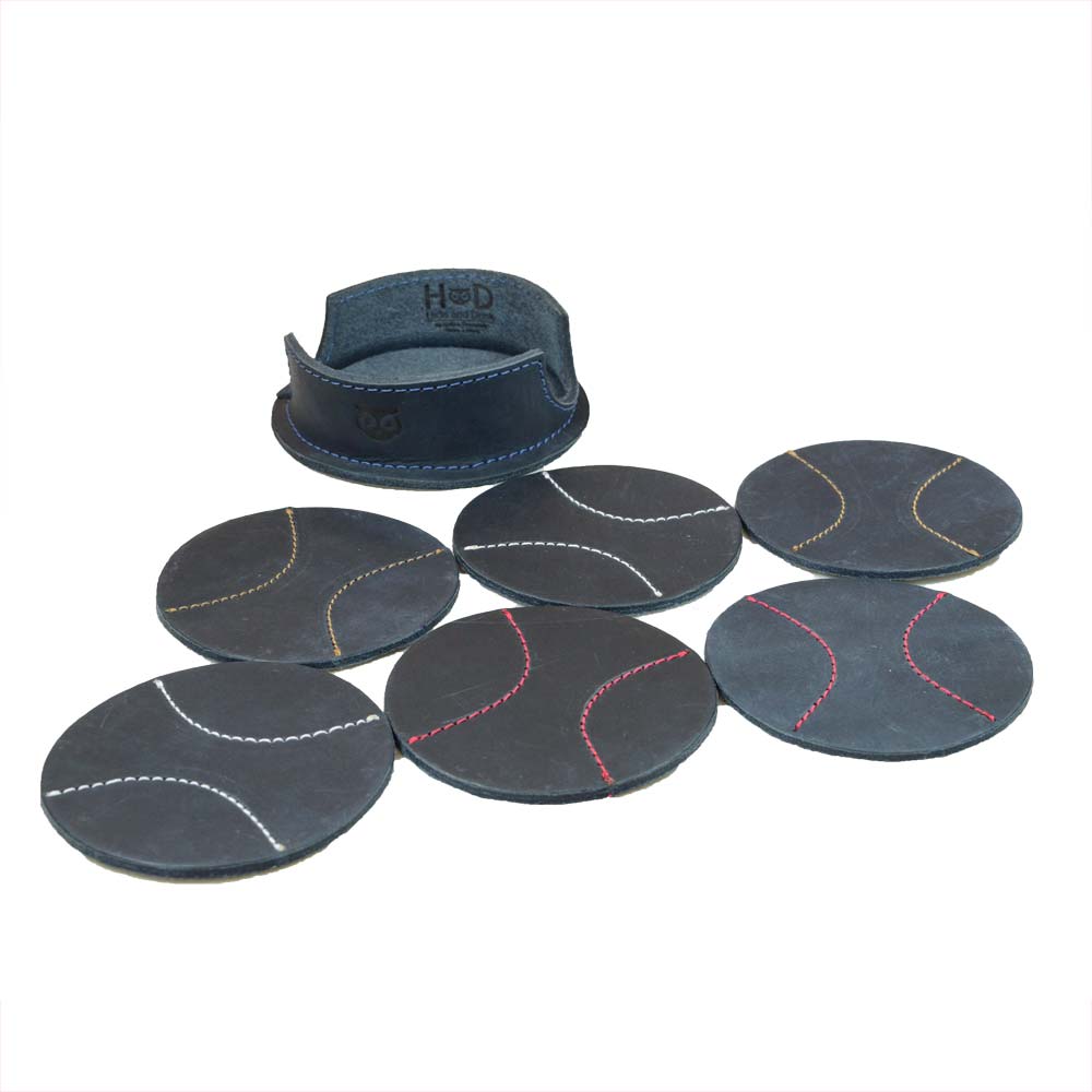 Thick Leather Baseball Coasters (6-Pack) - Stockyard X 'The Leather Store'