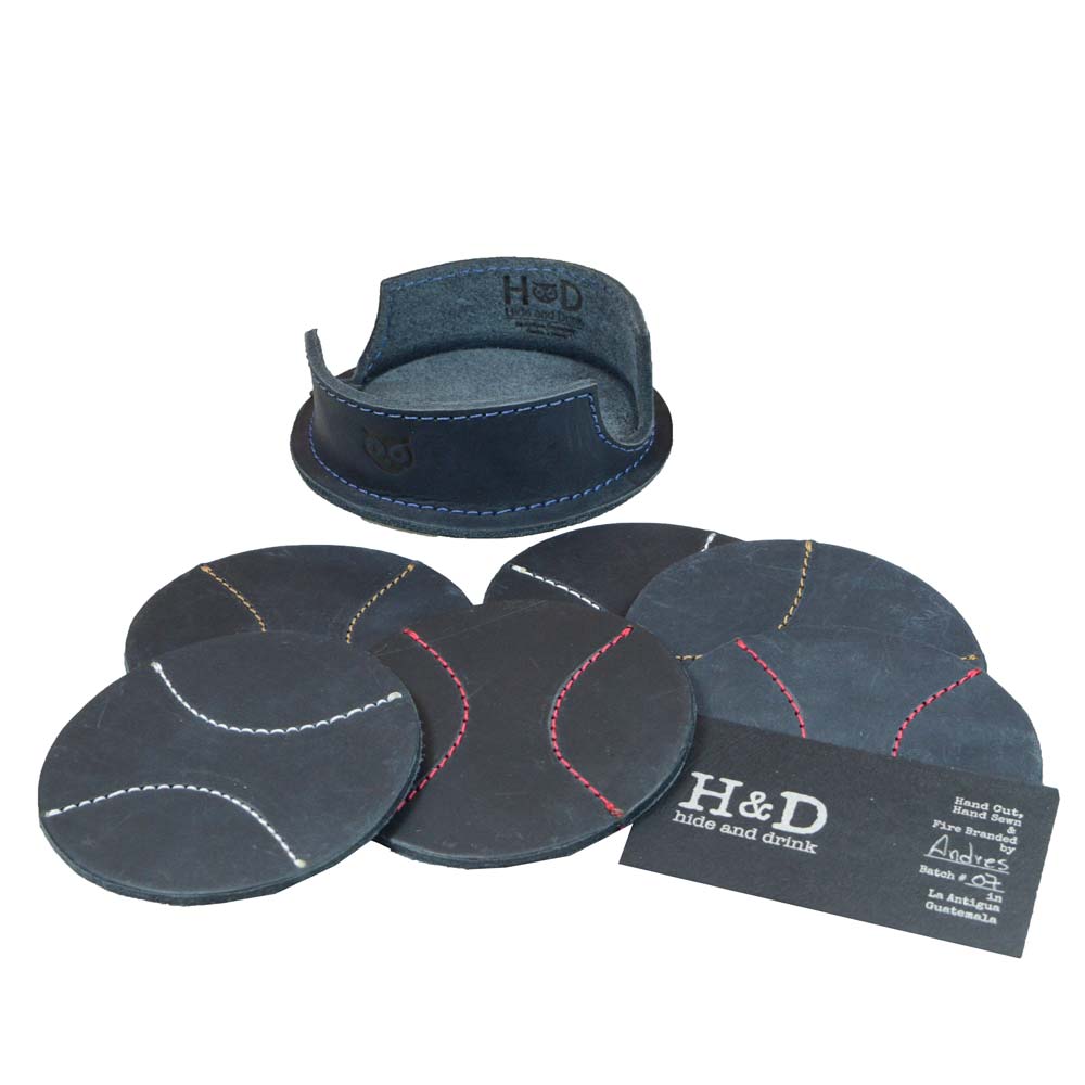 Thick Leather Baseball Coasters (6-Pack) - Stockyard X 'The Leather Store'