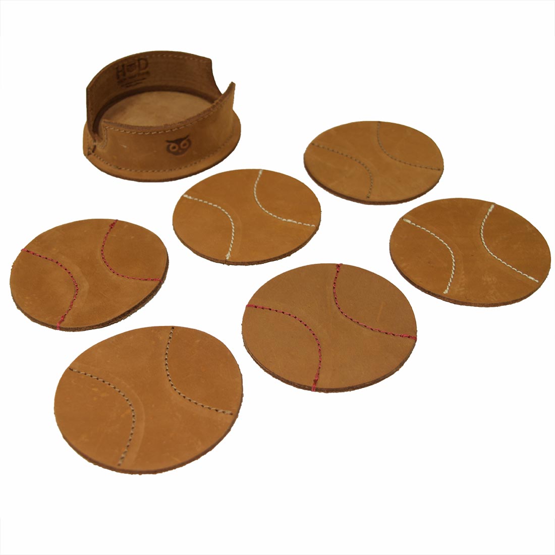 Thick Leather Baseball Coasters (6-Pack) - Stockyard X 'The Leather Store'