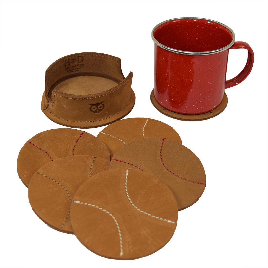 Thick Leather Baseball Coasters (6-Pack) - Stockyard X 'The Leather Store'